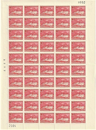 FRIMÆRKER DANMARK | 1951 - AFA 333 - Jutlandia 25 + 5 øre rød i ufoldet helark - Postfrisk